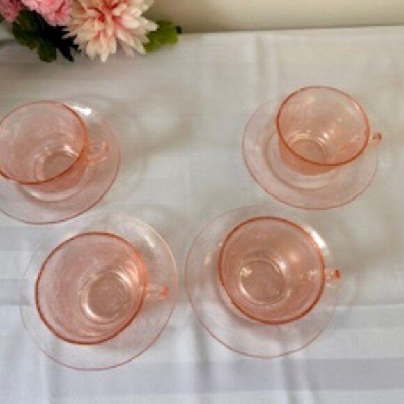 Macbeth-Evans Dogwood Pink Depression Glass Teacups and Saucers‎ Set Vintage - Picture 5 of 6